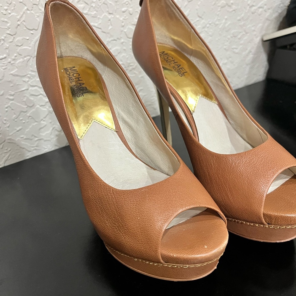 Michael Kors Tan Peep Toe Heels